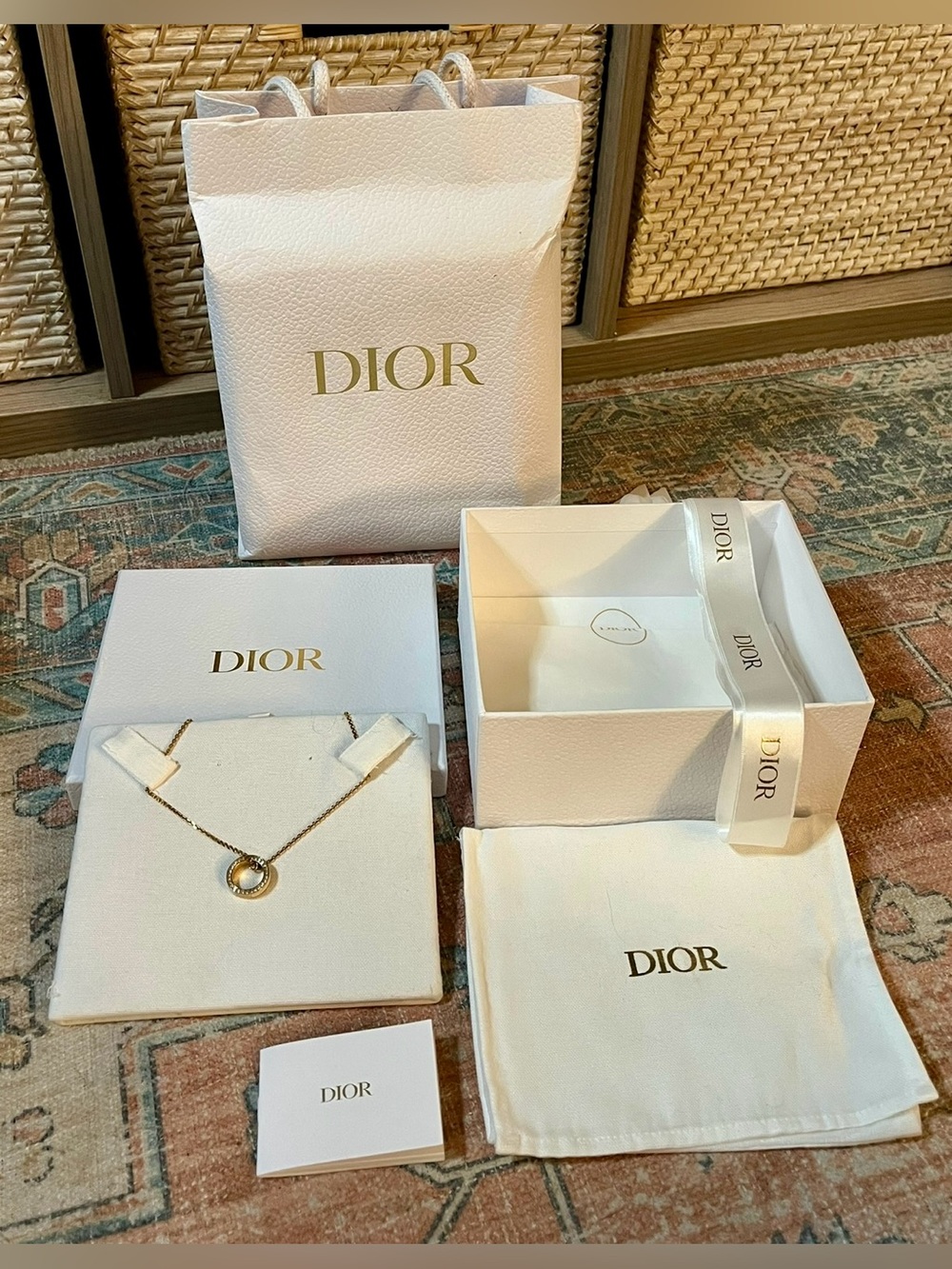 CHRISTIAN DIOR Night Code Ring Pendant Necklace w/ Box, Dust Bag, Bag & COA
